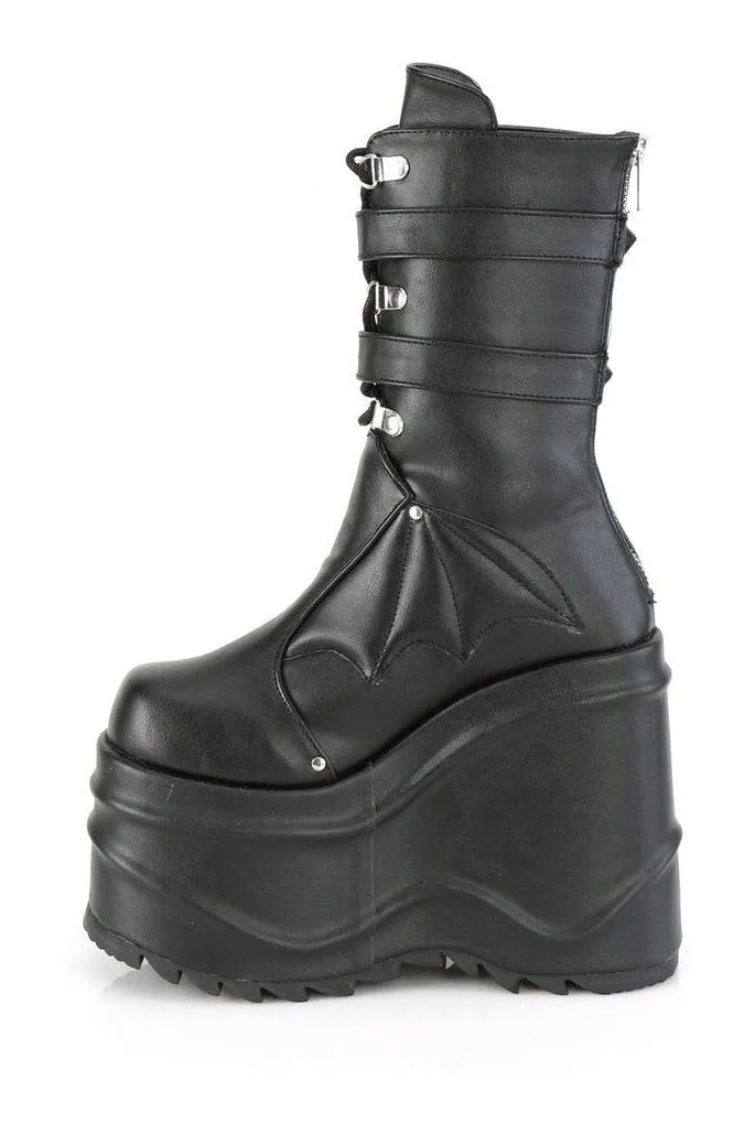 WAVE-150 Knee Boot | Black Faux Leather