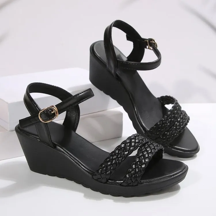 Wedge High-Heeled Woven Strap Sandals