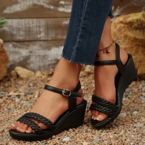 Wedge High-Heeled Woven Strap Sandals