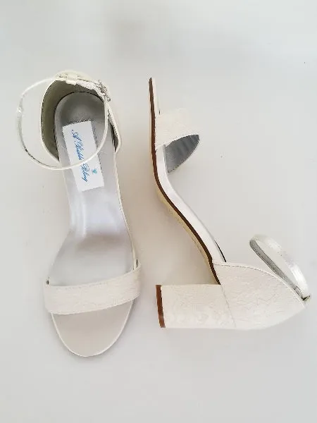 White or Ivory Lace Wedding Shoes with Block Heel