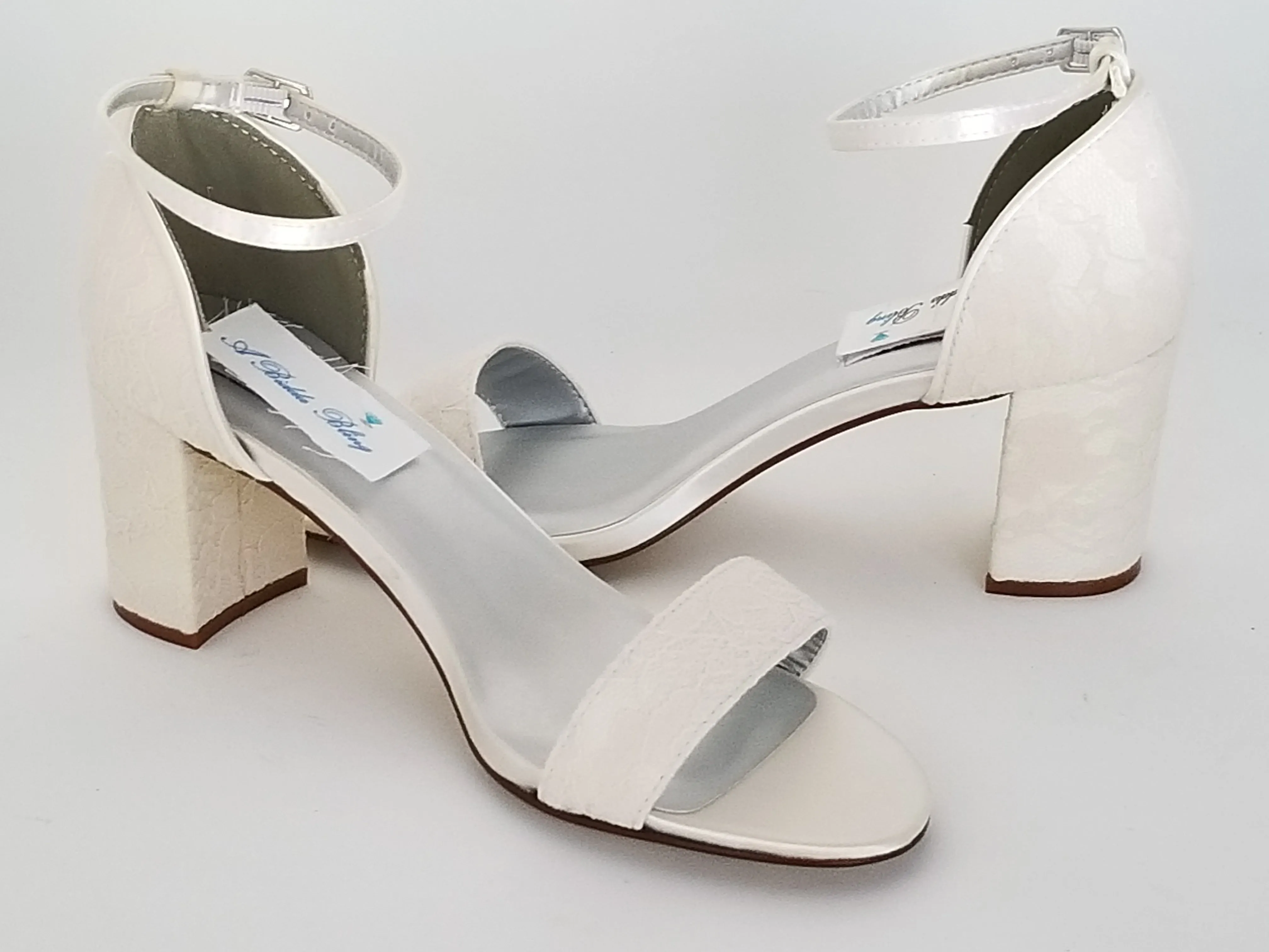 White or Ivory Lace Wedding Shoes with Block Heel