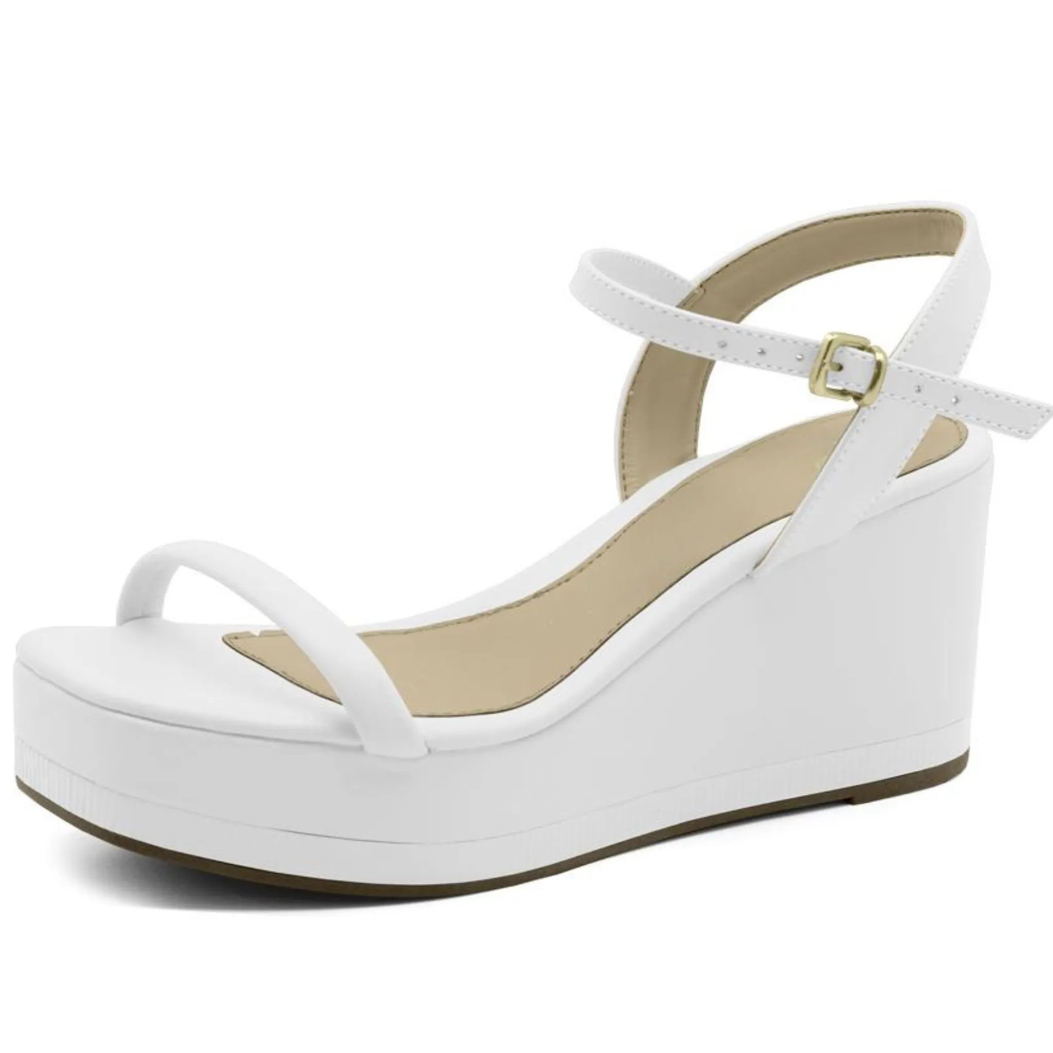 White Strappy Platform Wedge