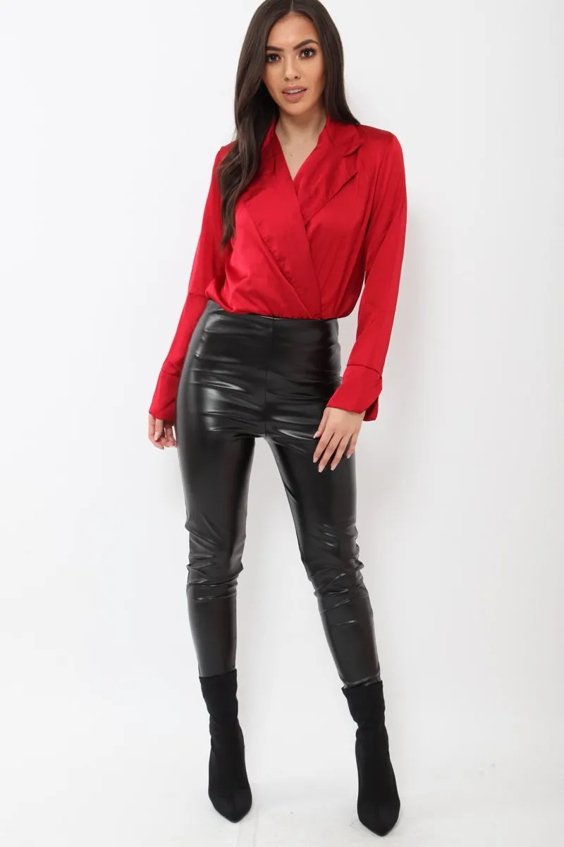 Wine Plunge Satin Bodysuit - Rebeka