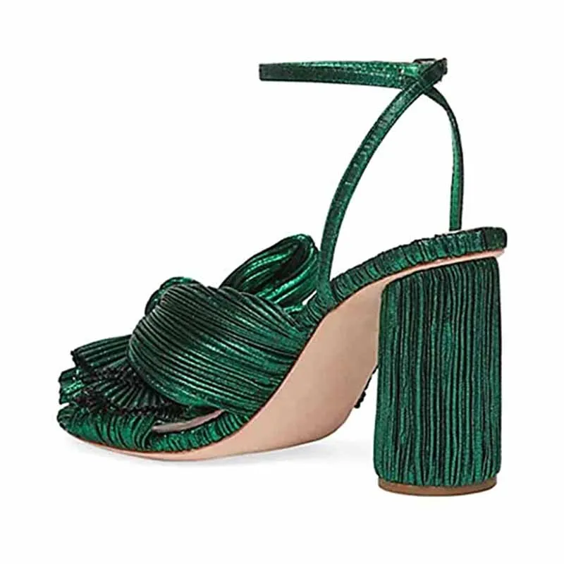 Women's Bow Knot Heeled Sandals Bridal Wedding Open Toe Ankle Strap Chunky Heels