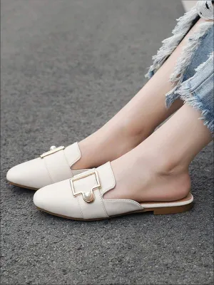 Women's Round Toe Metal Pearl Embellished Mules By Liv and Mia