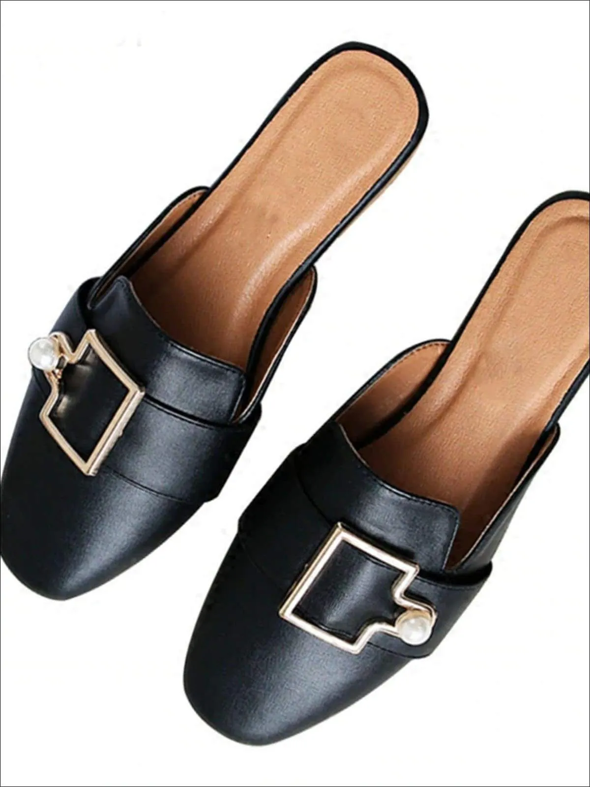 Women's Round Toe Metal Pearl Embellished Mules By Liv and Mia