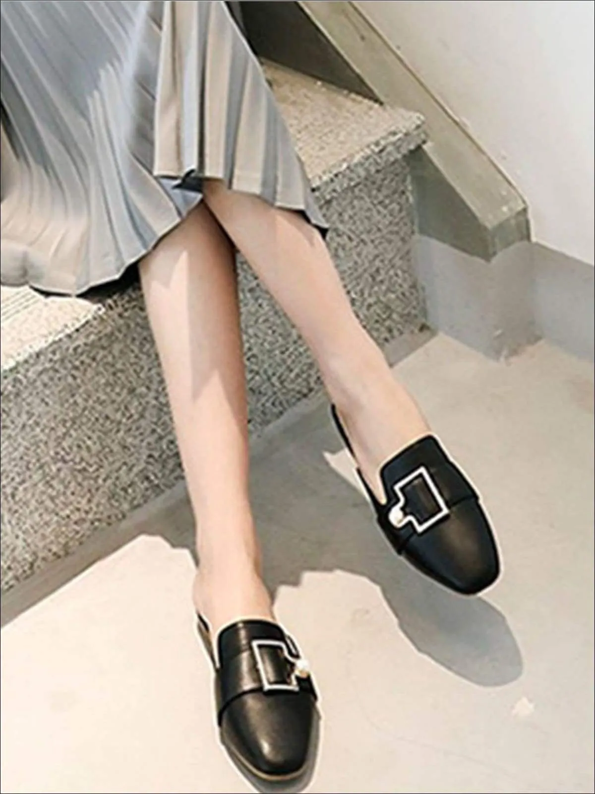 Women's Round Toe Metal Pearl Embellished Mules By Liv and Mia