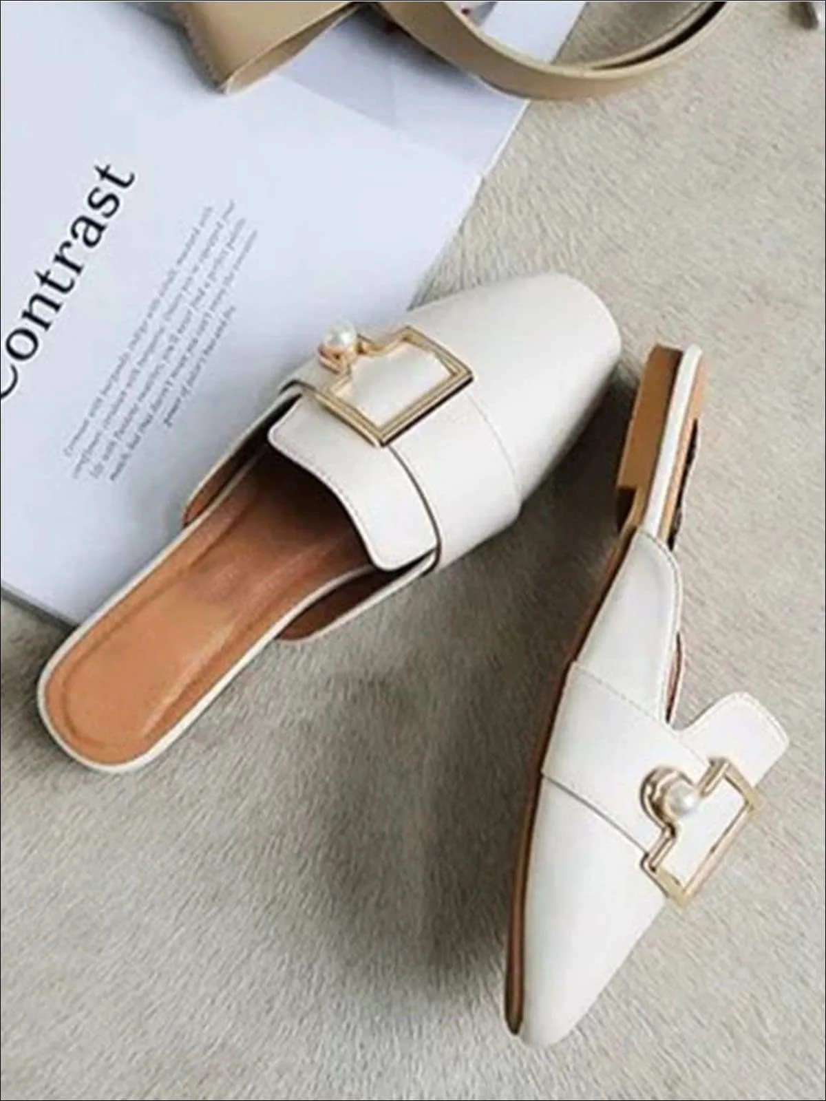Women's Round Toe Metal Pearl Embellished Mules By Liv and Mia