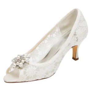 Women's Satin Stiletto Heel Peep Toe Platform Sandals with Beading,Wedding Shoes,L-587