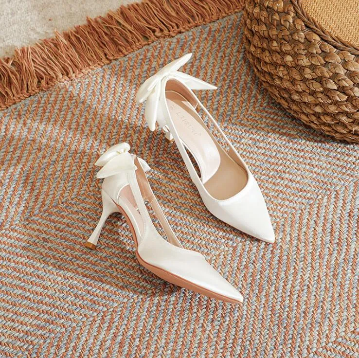 Women's Small Size Satin Heels With Bow Tie TS92