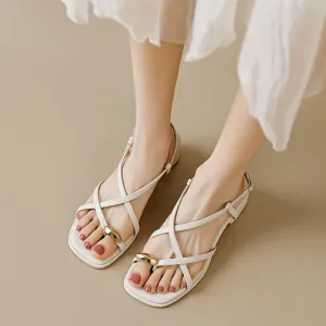 Women's Summer Thick Heel Thong Sandals Roman Shoes Strappy High Heels