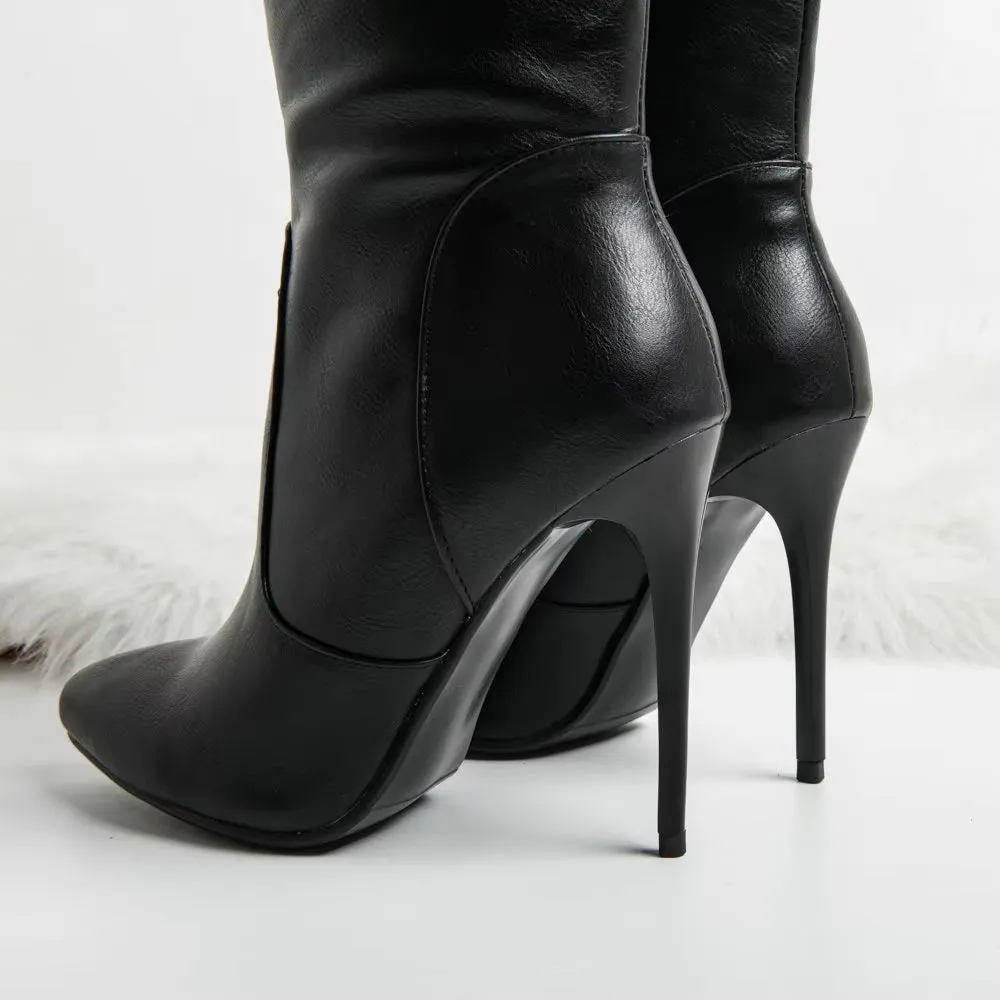 Womens Winter Boots Stiletto High Heels Pointed Toe Thigh High Boots Black Brown Knee High Shoes Fashion Autumn Winter Shoes