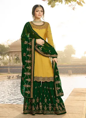 Yellow And Green Embroidered Pakistani Gharara Suit