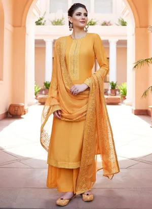 Yellow Kashmiri Embroidered Designer Palazzo Suit