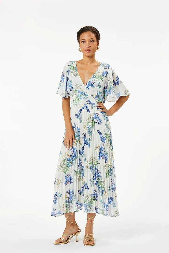 Zibi London Francine Blue Floral Pleated Dress