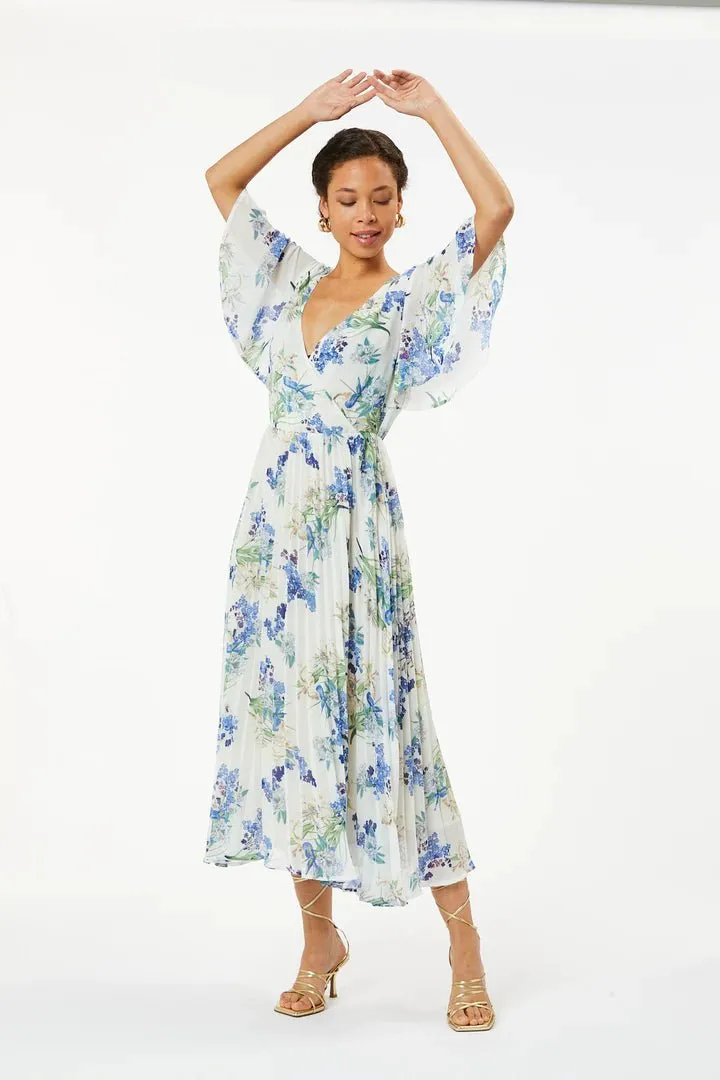 Zibi London Francine Blue Floral Pleated Dress
